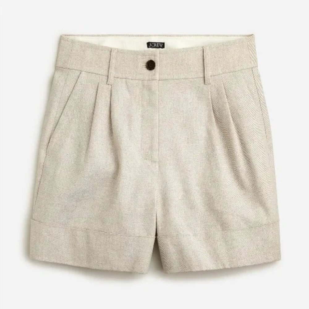 NWT J.Crew cuffed high rise suit short in stretch linen blend, flax ivory